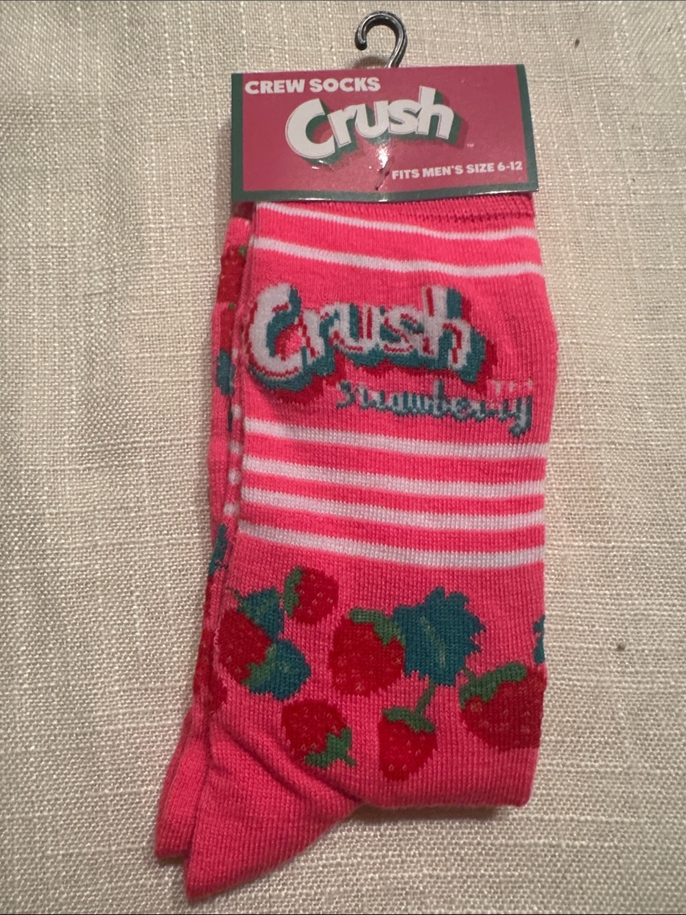 Crush Strawberry Soda Crew Socks for Women - Pink Novelty Hosiery